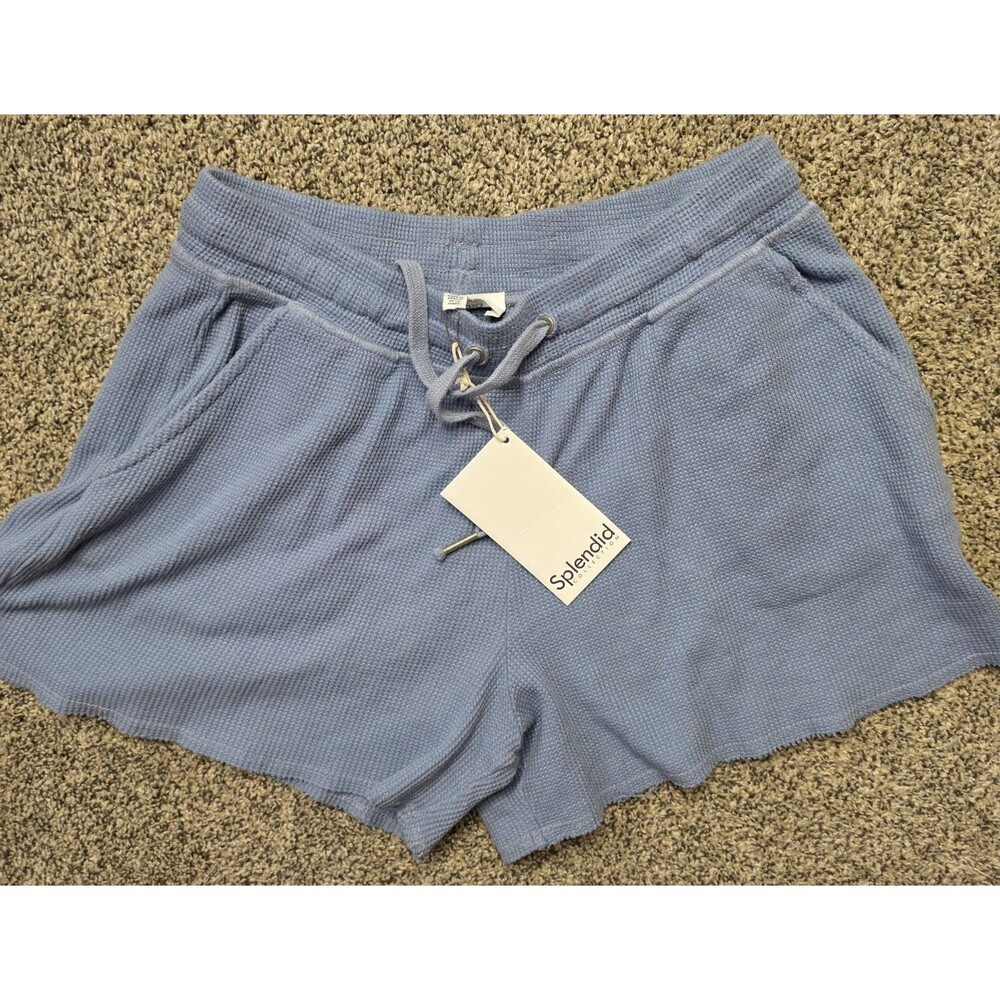 NWT Splendid Collection Waffle Knit Shorts Size XS Blue Pockets Drawstring